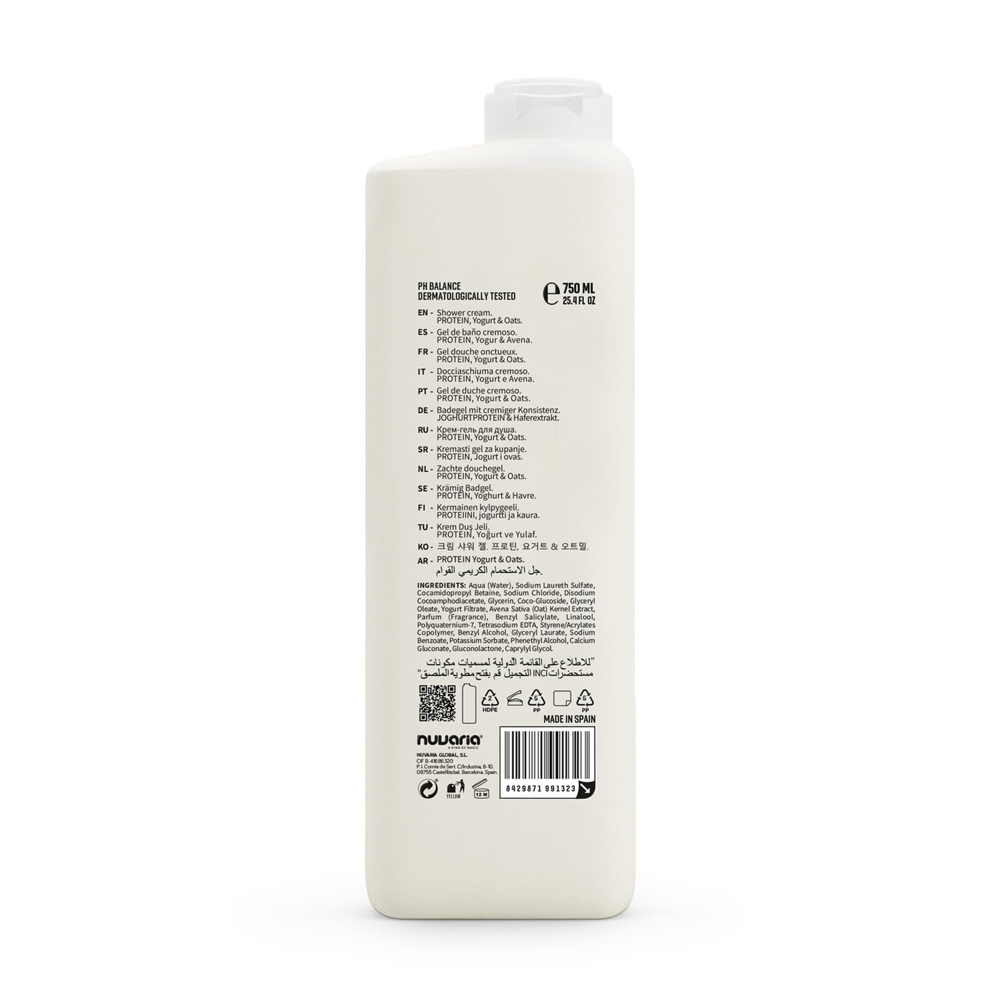 Dicora Urban Fit Shower Cream - Hydrating In Shower Body Lotion - Wet Shower Moisturizer for Sensitive Skin - Protein Yogurt and Oats Avena - 25.4 oz