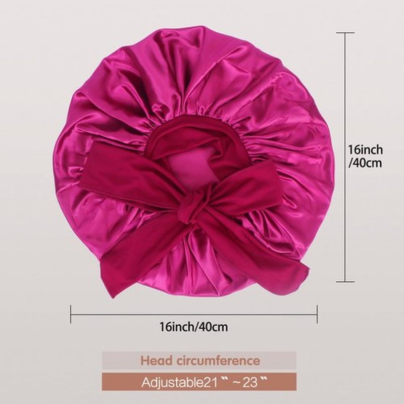 Arqumi Pack of 2 Satin Sleeping Bonnet, Large Satin Sleep Bonnet with Long Strap, Adjustable Sleep Cap Hair Bonnet for Women & Men, Black+Rosy