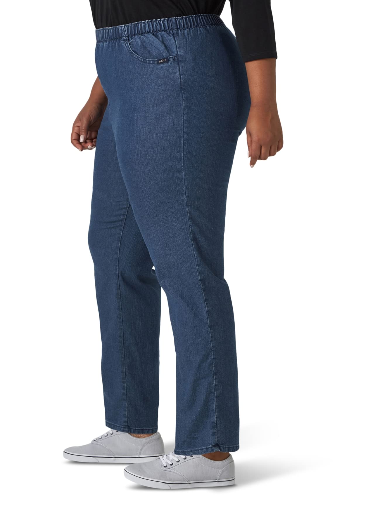 Chic Classic Collection womens Plus Cotton Pull-on Pant With Elastic Waist Jeans, Mid Shade Denim, 26 Petite US