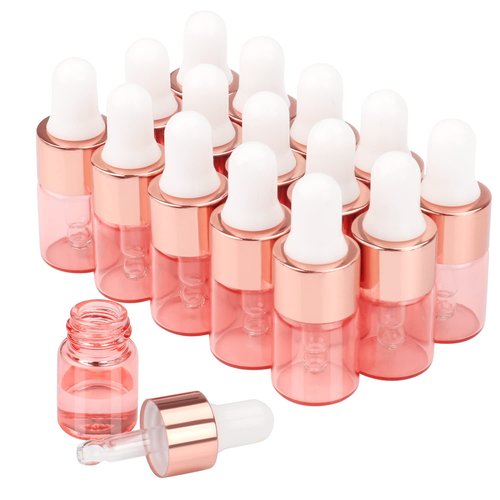Wresty 15 Pcs Pink Glass Dropper Bottle Essential Oil Dropper Bottles Mini Glass Vials Cosmetic Liquid Container Perfume Aromatherapy Sample Bottles With Glass Eye Dropper (2ml(5/8 Dram))