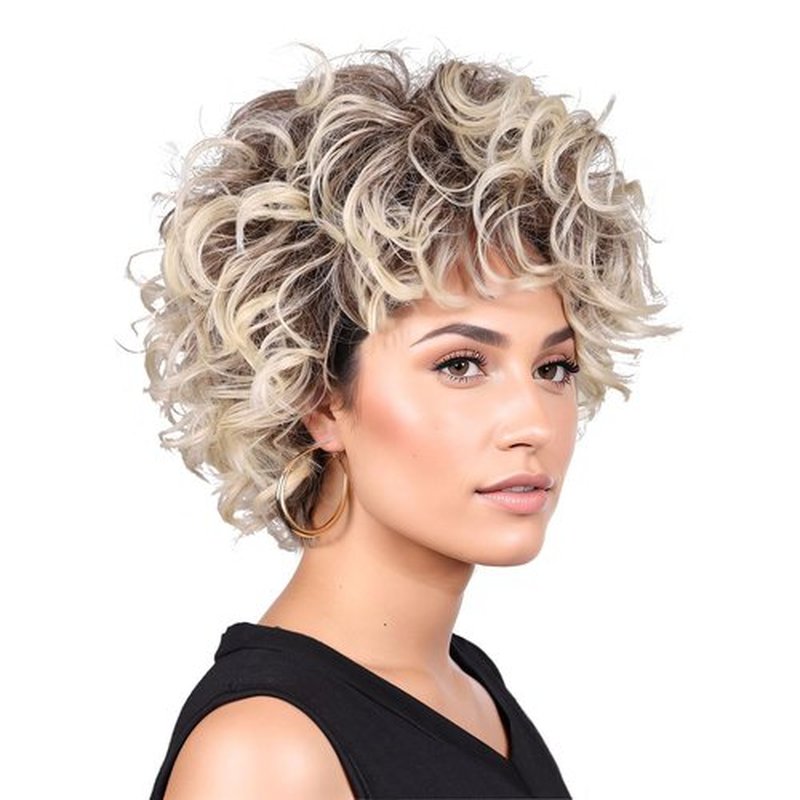 FantaLook Women 80s Cosplay Wig with Accessories (Dark Brown Gradient（Short Wig）)