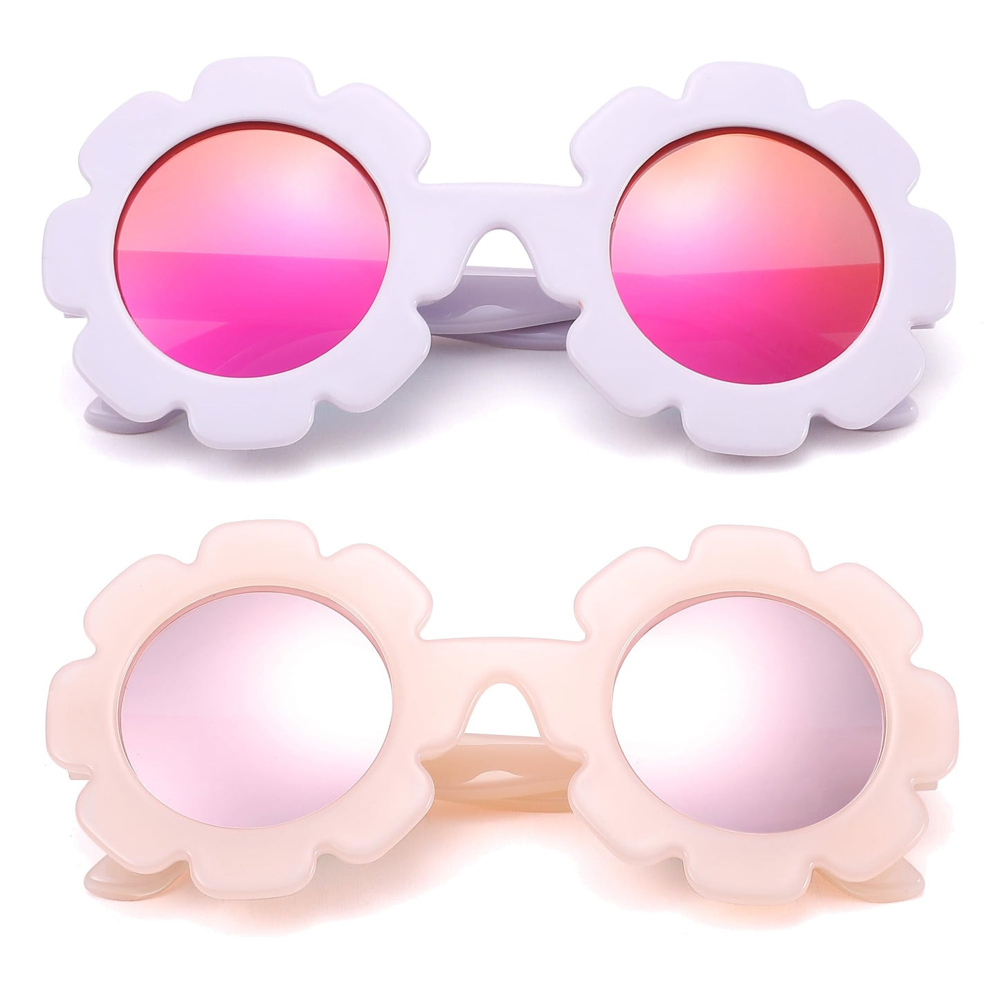 NULOOQ Polarized Baby Sunglasses with Strap – Flexible Flower Shaped Sunglasses for Toddler & Infant Age 0-24 Months (Jelly Pink/Pink + Light Purple/Purple Red) - 2 Pack