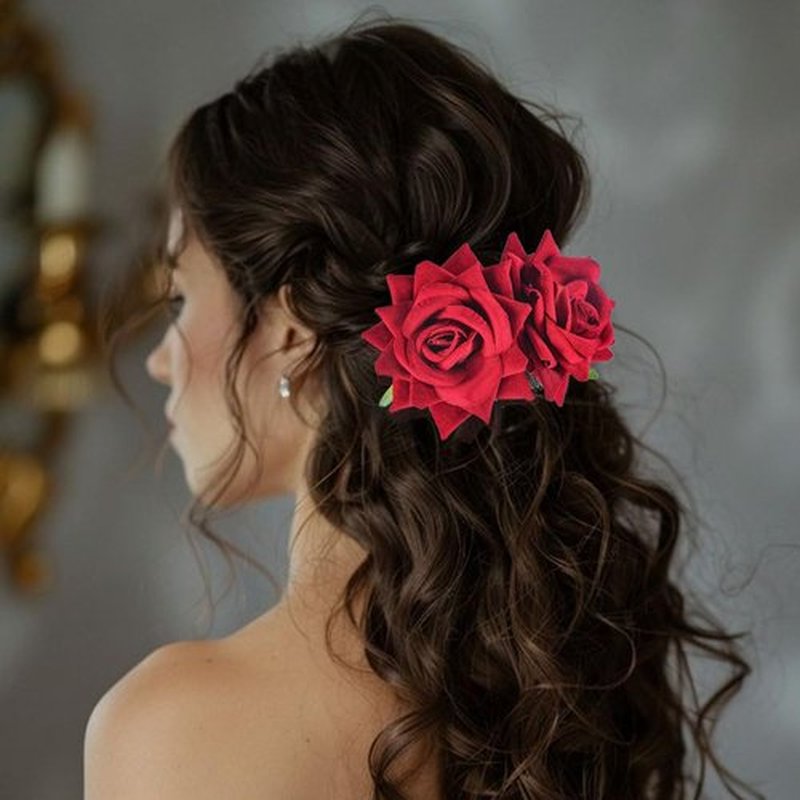Foyte Flower Bride Wedding Hair Comb White Rose Headpieces Bridal Side Combs Purple Floral Bridesmaid Hair Accessories for Women (Rose)