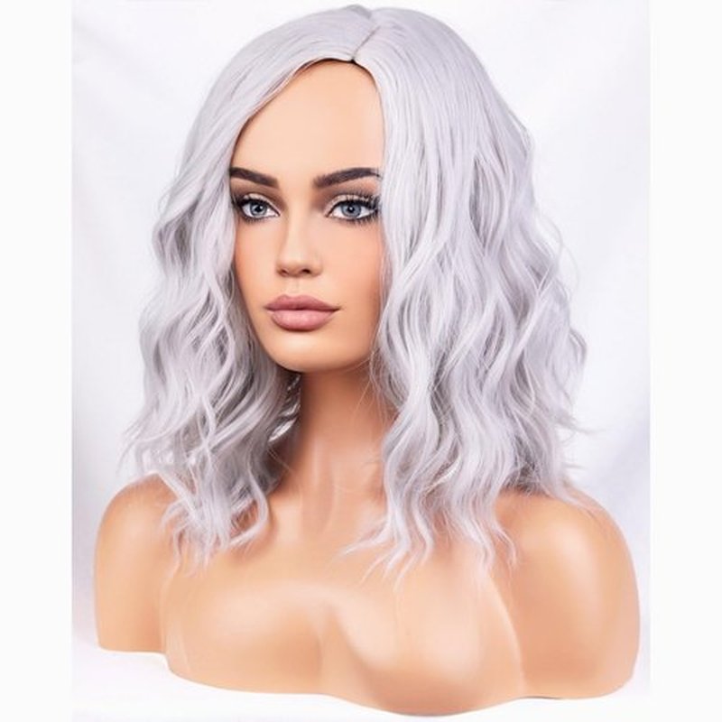 BERON Silver Wigs for Women Girls Short Curly Wavy Wig Grey 14" Body Wave Halloween Cosplay Daily Party Wigs