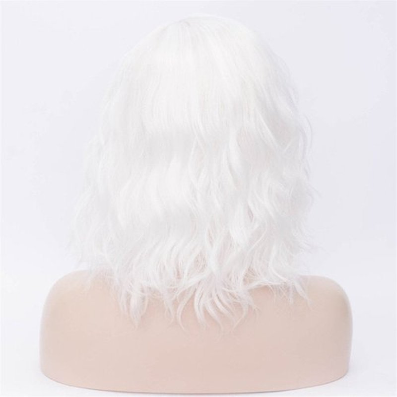 Cying Lin Short Bob Wavy Curly Wig White Wig For Women Cosplay Halloween Wigs Heat Resistant Bob Party Wig Include Wig Cap (White)