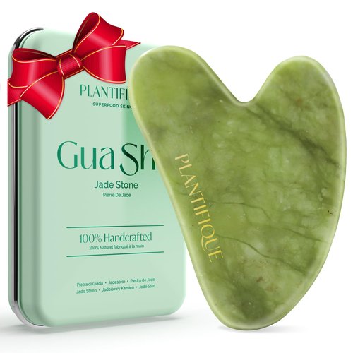 PLANTIFIQUE Gua Sha Facial Tools - Massage Tool - Jawline Sculptor - Face Sculpting Tool for Your Skin Care Routine - Jade Guasha