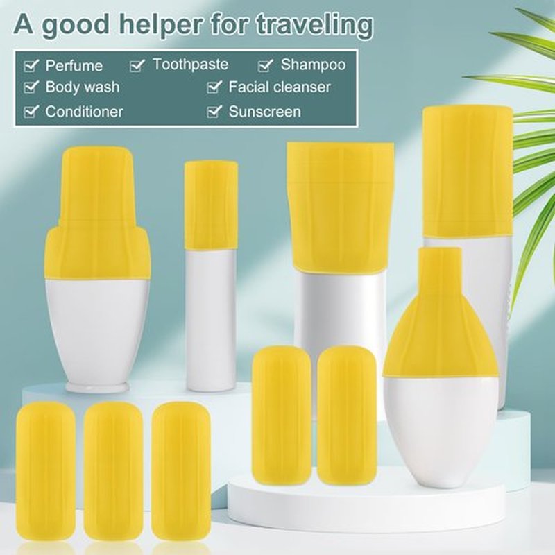 NACHLYNN 10 Pack Silicone Bottle Covers Yellow Silicone Travel Size Container Sleeves Travel Bottle Covers Reusable Travel Sleeves for Toiletries for Men Women Travel Toiletry Bag Accessories