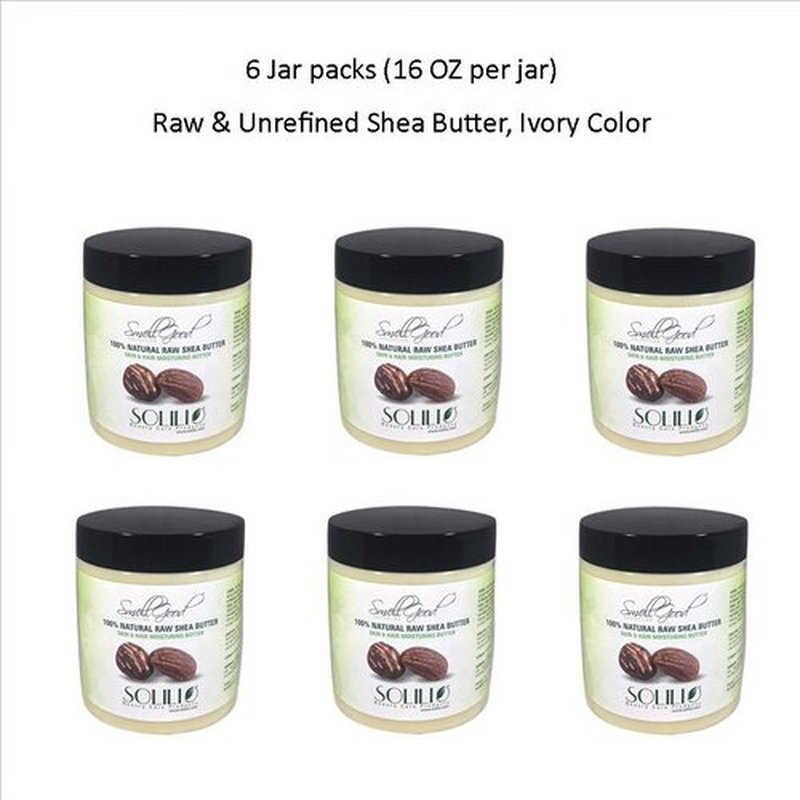 SmellGood - Pure Unrefined Shea Butter, totally natural and organic, Ivory color, packed in 16 oz Jar, 6 Units