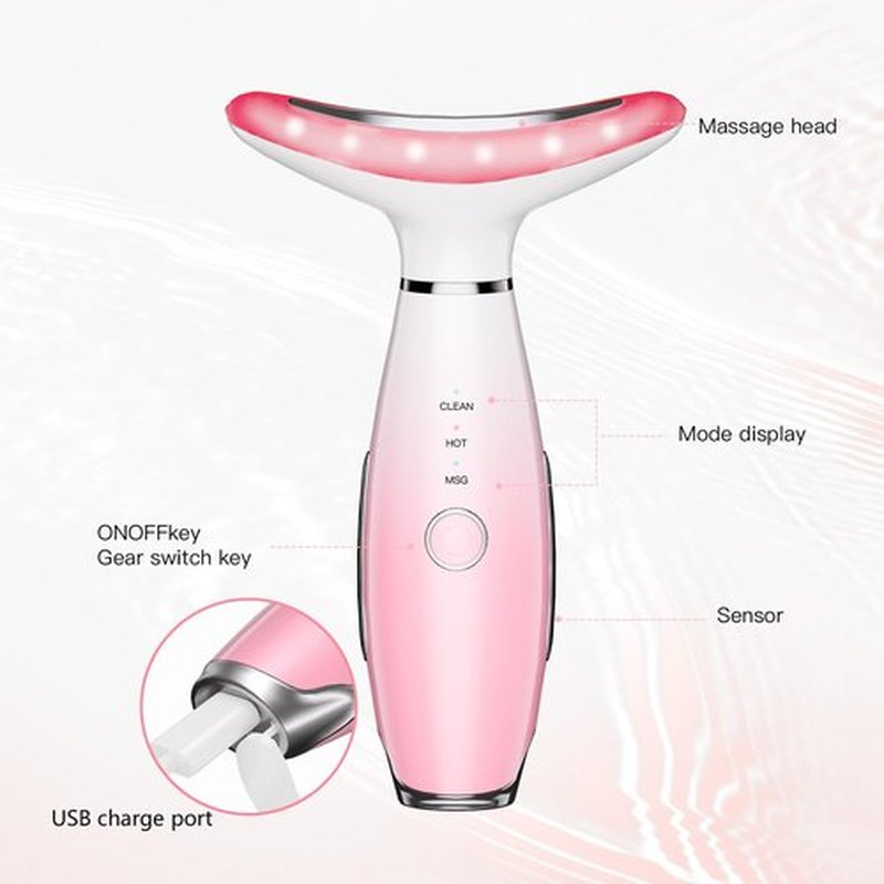 Neck Face Massager, 3-in-1 Facial Massager, Face Sculpting Tool with Vibration and Thermal (Pink)