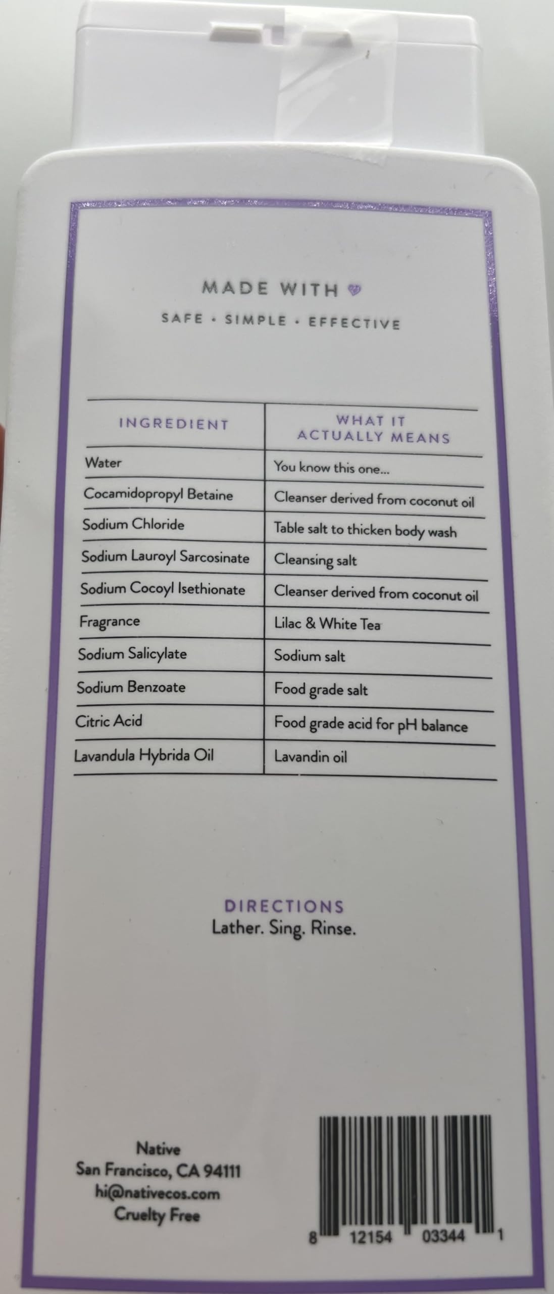 Native Body Wash Contains Naturally Derived Ingredients | For Women & Men, Sulfate, Paraben, & Dye Free Leaving Skin Soft and Hydrating | Lilac & White Tea 18 oz (Pack of 2)