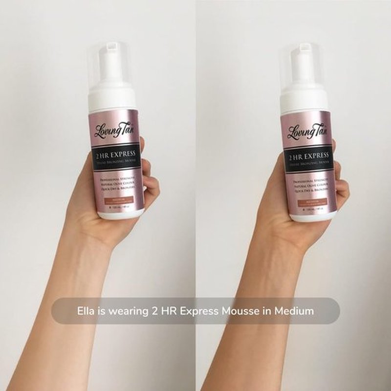 Loving Tan 2 HR Express Mousse, Medium - Streak Free, Natural looking, Professional Strength Sunless Tanner - Up to 5 Self Tan Applications per Bottle, Cruelty Free, Naturally Derived DHA - 4 FL Oz