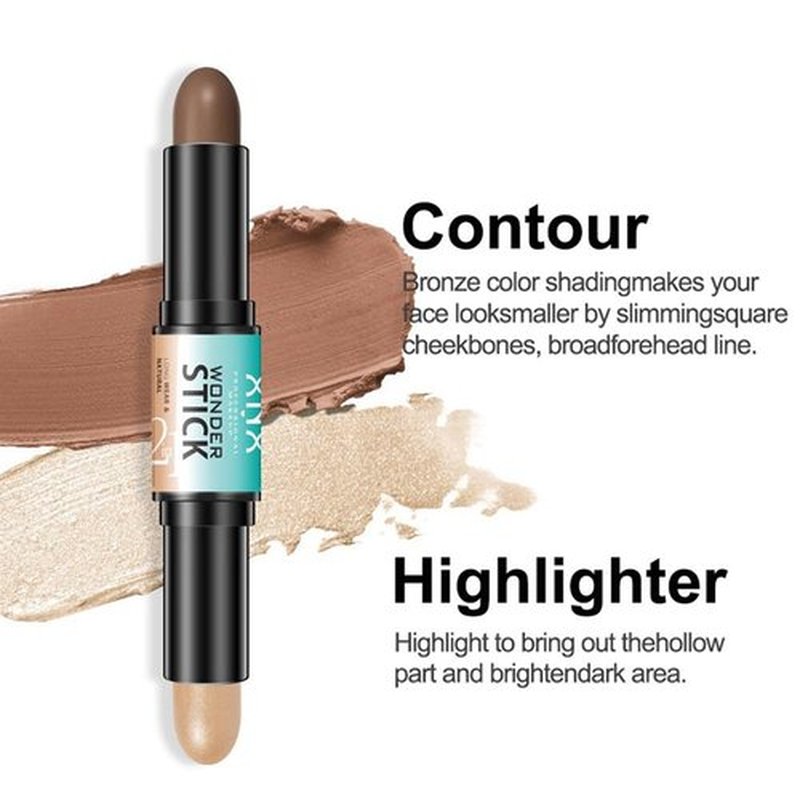 Contour Stick, 2Pcs Dual-Ended Highlighter Makeup Pen & Contouring Stick for Face Shaping, long-lasting smooth bronzer cream and highlighter sticks, a makeup kit for all skin tones (3#+4#, B)