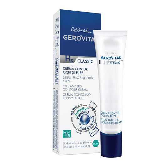 GEROVITAL CLASSIC Anti-wrinkle around Eyes and Lips Lifting Cream with Hyaluronic Acid, Vitamin E and Juvinity™ for Dark Circles, Fine Lines & Wrinkles, 15 ml