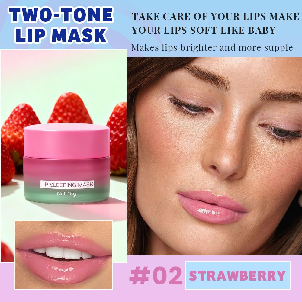 FeiCuiYun Lip Sleeping Mask, Moisturization and Antioxidants, Nourish, Hydrate, Flaky, Dry Lips, Includes Softapplicator Brush (06#Strawberry, 1Pcs)