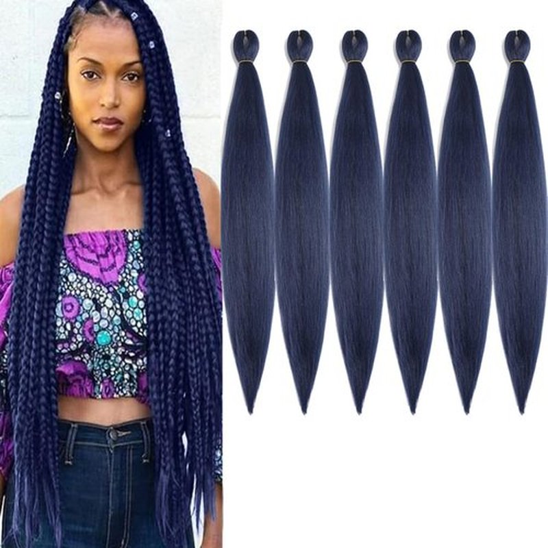 BALINGHAIR Pre-Stretched Braiding Hair Extensions Dark Blue High Temperature Braids Hair 28 Inch(A28-6Packs)