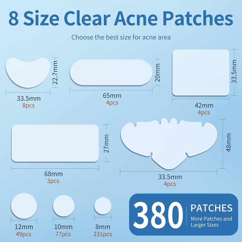 Large Hydrocolloid Acne Patches - QUSTERE Pimple Stickers with Tea Tree & Salicylic Acid | 8 Sizes | 380 Count