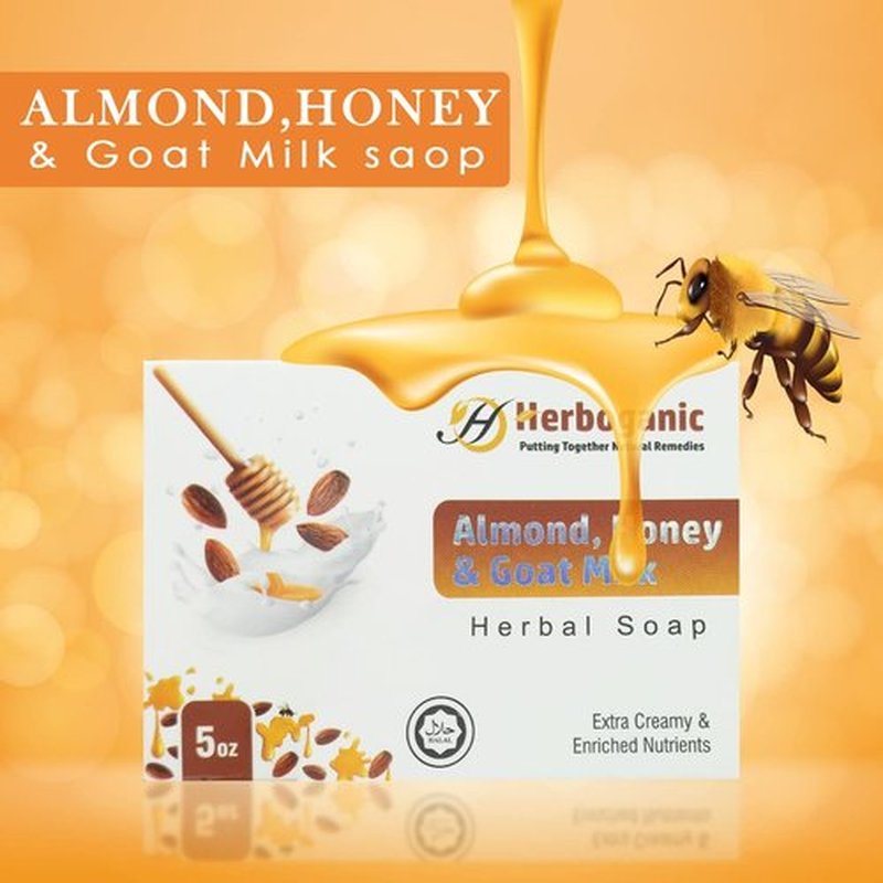 HERBOGANIC Goat Milk Almond and Honey Herbal Soap | Pack of 3 of 5oz soap Bar | Natural Bar Soap for Face and Body | Hydrating and Nourishing | Suitable for Men and Women