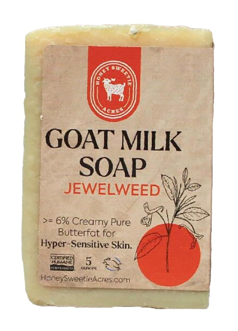 Honey Sweetie Acres Fresh Off The Goat All Natural Moisturizing 5 Oz Bar Of Handmade Jewelweed Goat Milk Soap - Made in USA