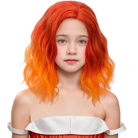 MAGQOO Orange Flame Fire Wig Girls Short Curly Wavy Orange Hair Wigs Synthetic Heat Resistant Cosplay Costume Party Wigs