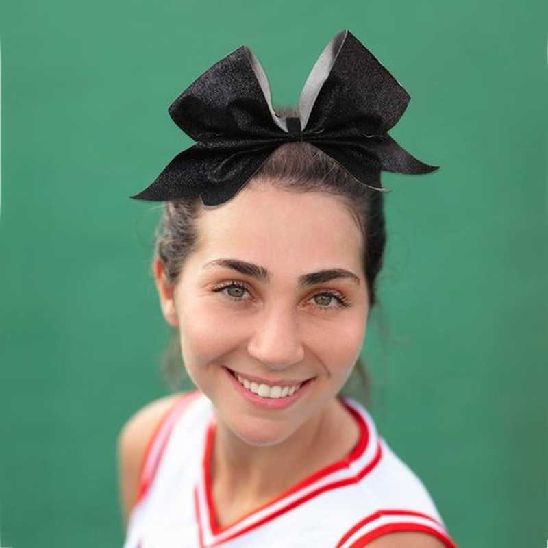 16PCS 8" Large Glitter Cheer Bows for Cheerleaders, CN Sparkly Hair Bows with Elastic Hair Ties Accessories for Teens Girls Women Cheerleading Softball Competition Sports (Black)