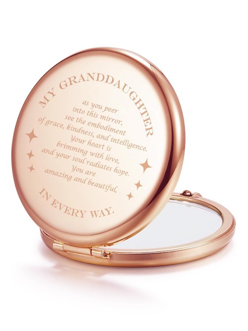 Getinbulk Personalized Compact Mirror to Granddaughter, Unique Small Present for Her Mom Best-Friends Teacher Sister Coworker Grandma (Rose Gold)