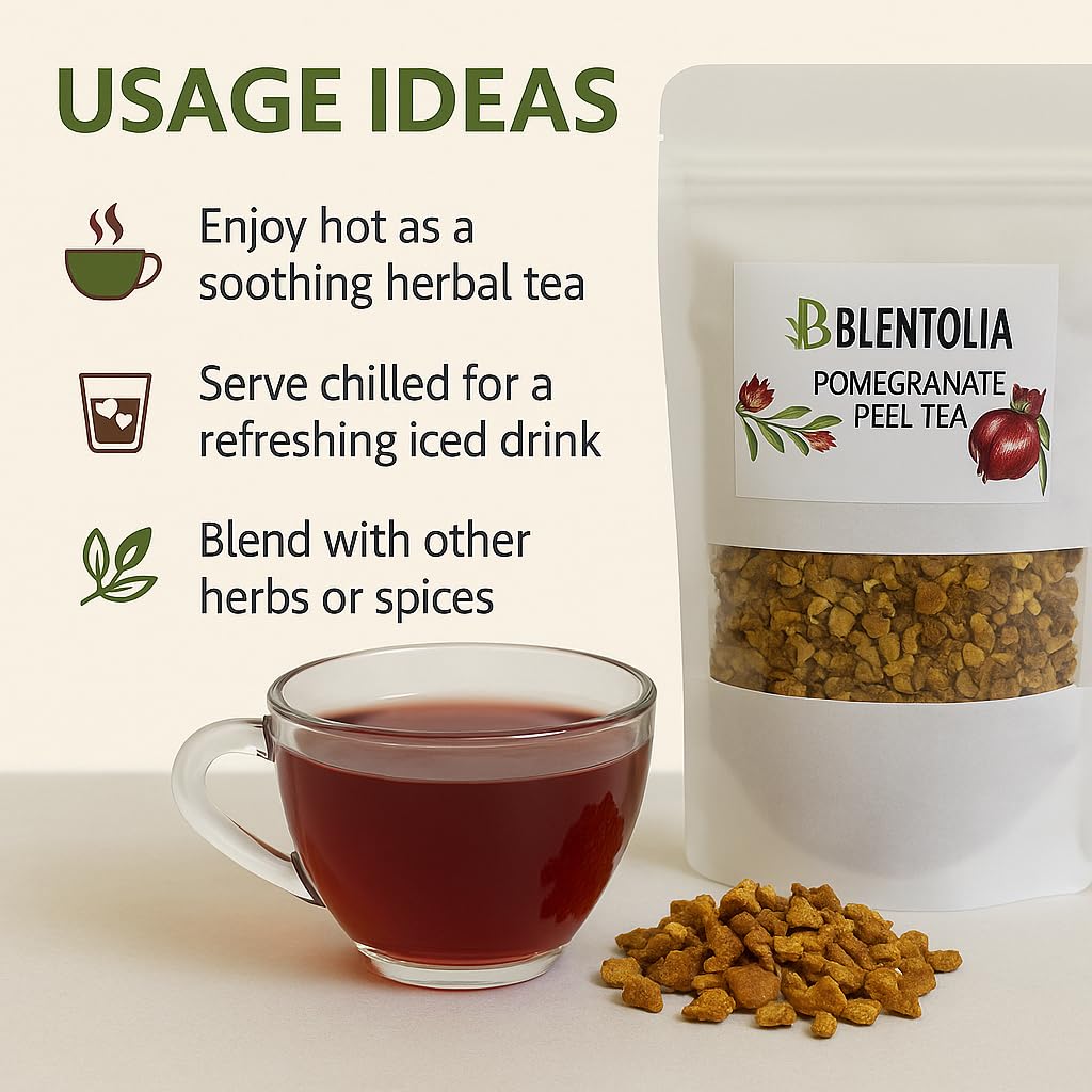 Blentolia Pomegranate Peel Tea 100% Natural Dried Pomegranate Rind Antioxidant-Rich Herbal Tea Loose Leaf, 180g Resealable Pouch