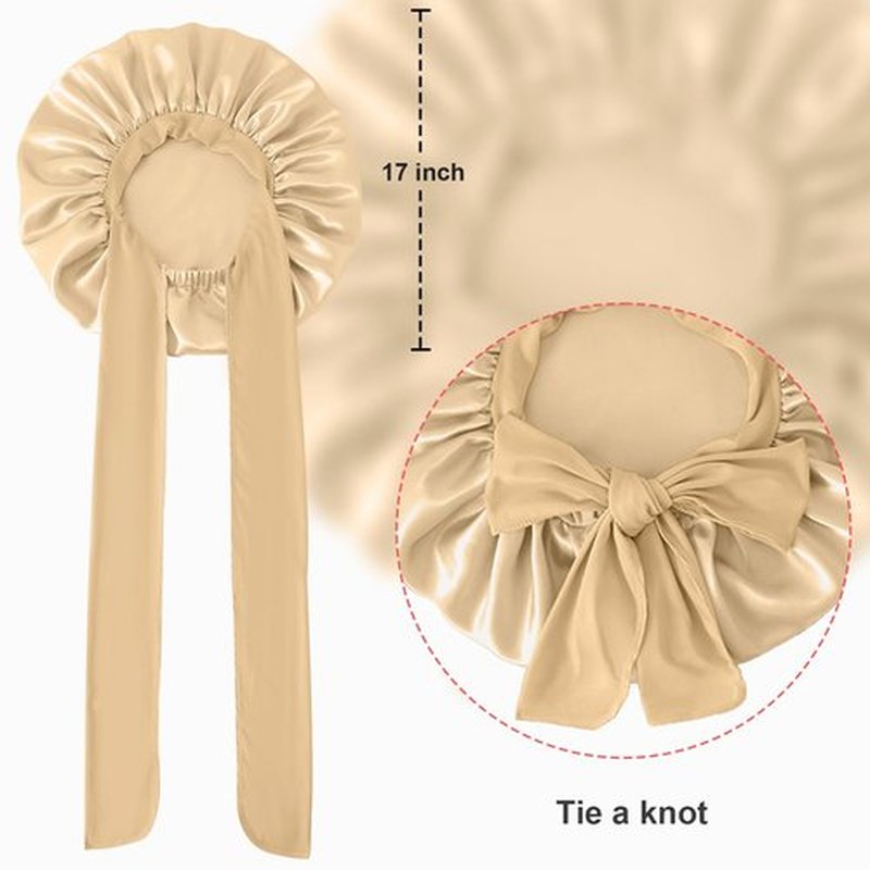 Large Silk Bonnet for Sleeping, Double Layer Satin Bonnets for Women Natural Curly Hair, Silky satin hair Bonnet with Tie Band Hair Wrap Shower Cap