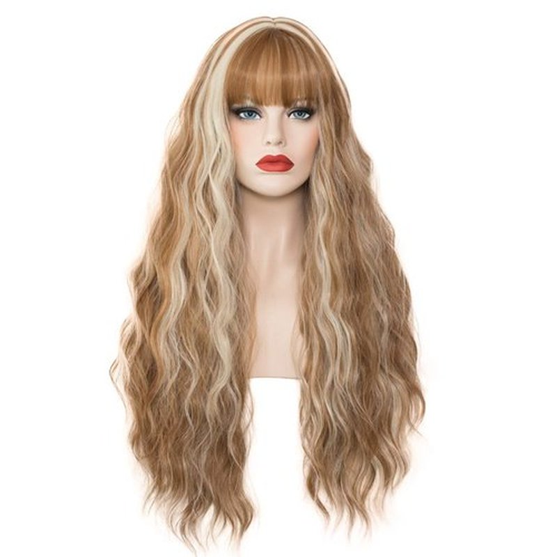WGPFWIG Women's Brown Mixed Blonde Wig 27 Inches Long Curly Wavy Hair Wig Heat Resistant Fibers Synthetic Wig For Women Girl Cosplay Party Halloween Wig Cap Included (Brown Mixed Blonde)