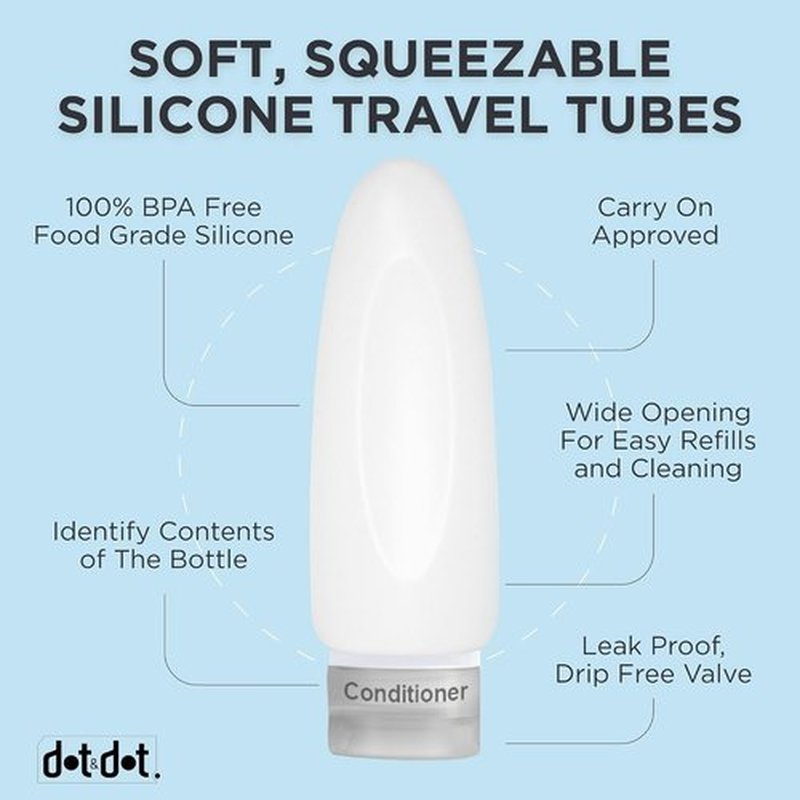 Dot&Dot Leak Proof Travel Bottles for Toiletries - TSA Approved Travel Shampoo Bottles - 3oz Travel Shampoo and Conditioner Bottles - Travel Size Toiletries - 3 oz Silicone Travel Bottles with Labels