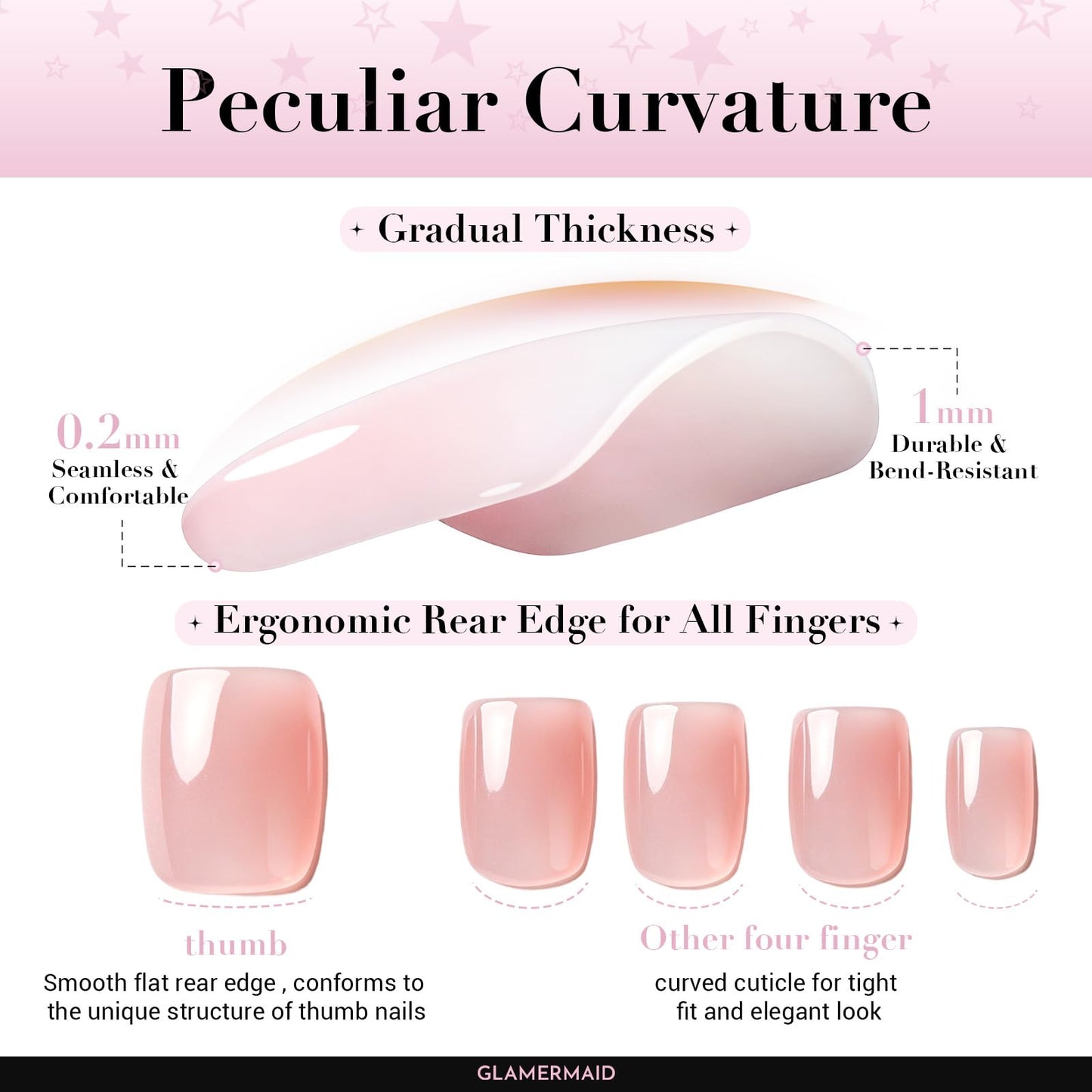 GLAMERMAID Black Extra Short Press on Nails, Natural Pure Black Fake Nails Short Squoval, Dark Gothic Square Soft Gel Glue on Nails, Acrylic False Nails, Opaque Glossy Round Emo Fake Nails for Women