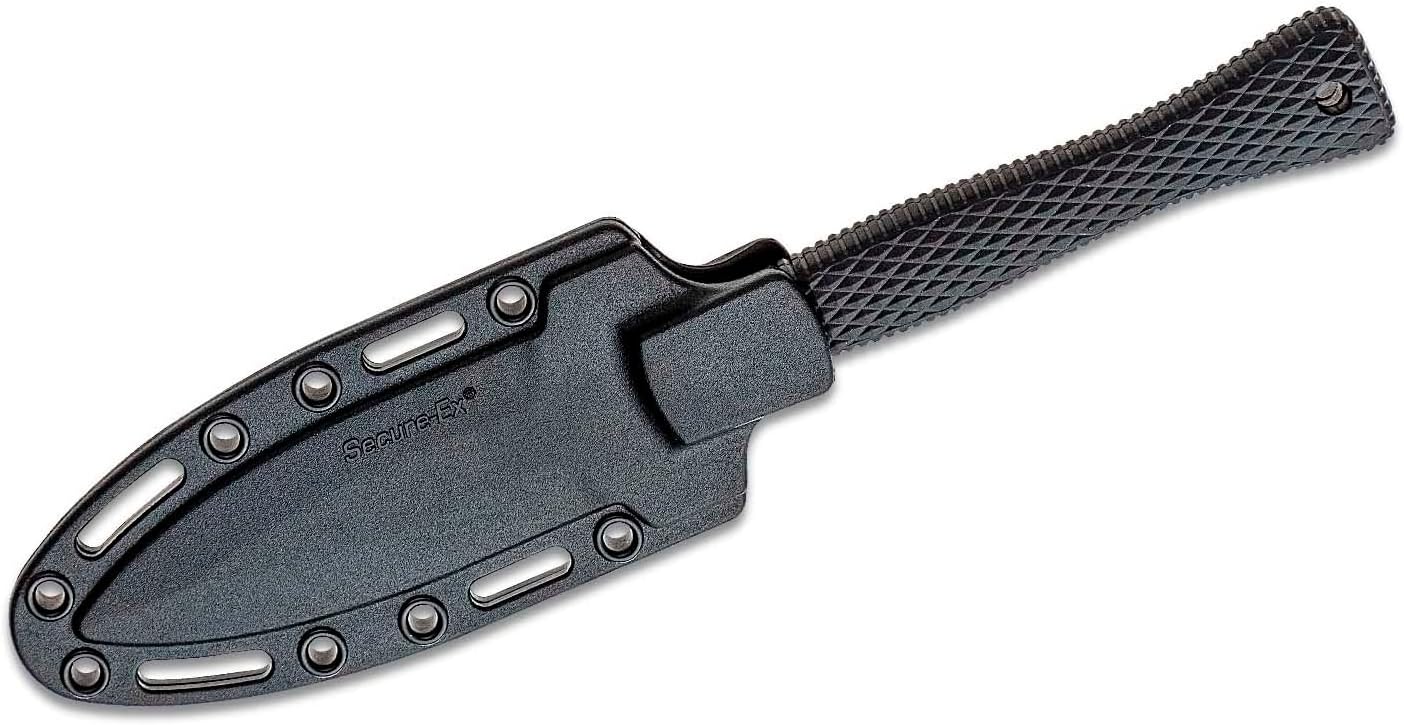 Cold Steel Hide Out 3" Durable Japanese AUS8A Stainless Steel Fixed Blade Spear Point Tactical Outdoor Neck Knife, 3-1/2" Kray-Ex Handle, Resistant Secure-Ex Sheath