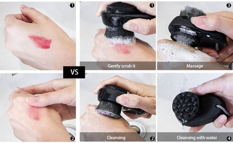 Beomeen 2 Pack Facial Cleansing Brush 2 in 1 for Face Exfoliation, Soft Bamboo Charcoal Microfiber Bristle Dual Face Silicone Scrubber Brush for Pore Deep Cleansing Skincare with Lid, Black+Gradient
