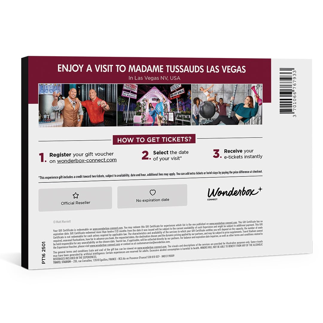 Wonderbox Madame Tussauds Las Vegas Gift Box, 2 Admission Tickets for Wax Museum, Gift Experience for Kids & Families