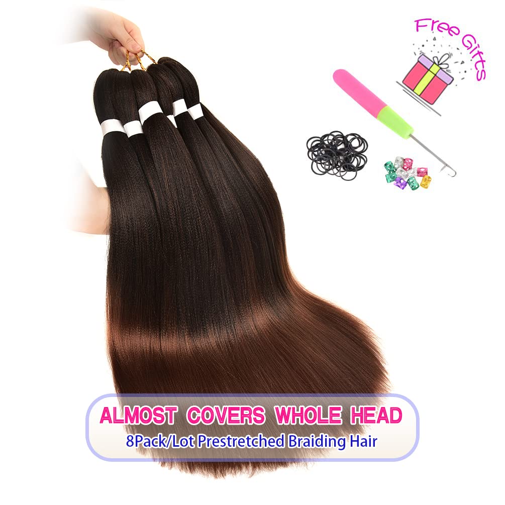 8 Pack Ombre Braiding Hair Pre Stretched - 26" 100G/Pack Premium Pre Stretched Braiding Hair Extensions, Professional Itch Free Hot Water Setting Perm Yaki Texture Prestretched Hair(1B30)