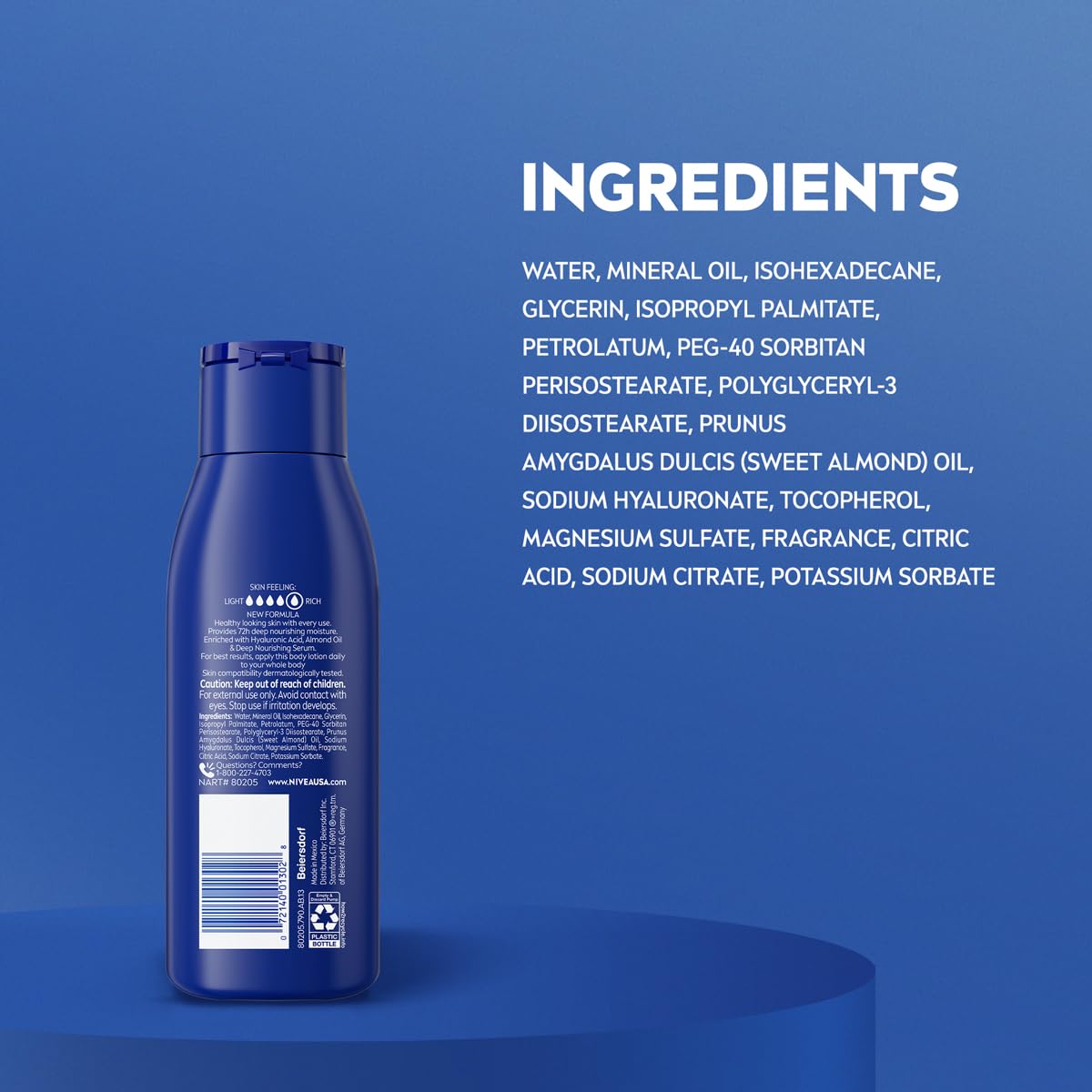 NIVEA Essentially Enriched Body Lotion for Very Dry Skin with Hyaluronic Acid, Almond Oil and Deep Nourishing Serum, 72-Hour Body Moisturizer, 2.5 Fl Oz Bottle