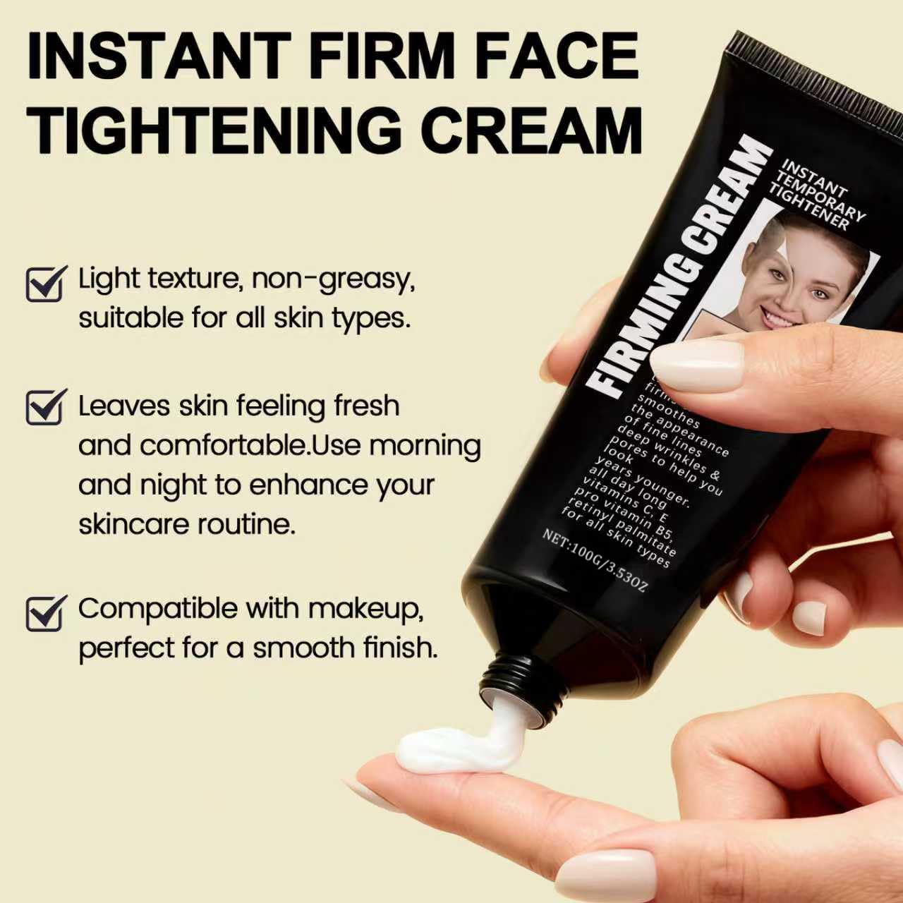 lxmtou Instant Face Tightener Cream for Temporary Firming & Wrinkle Smoothing, Helps Reduce the Look of Fine Lines, Deep Wrinkles & Pores, Daily Face Moisturizer for Women & Men, 3.53 oz
