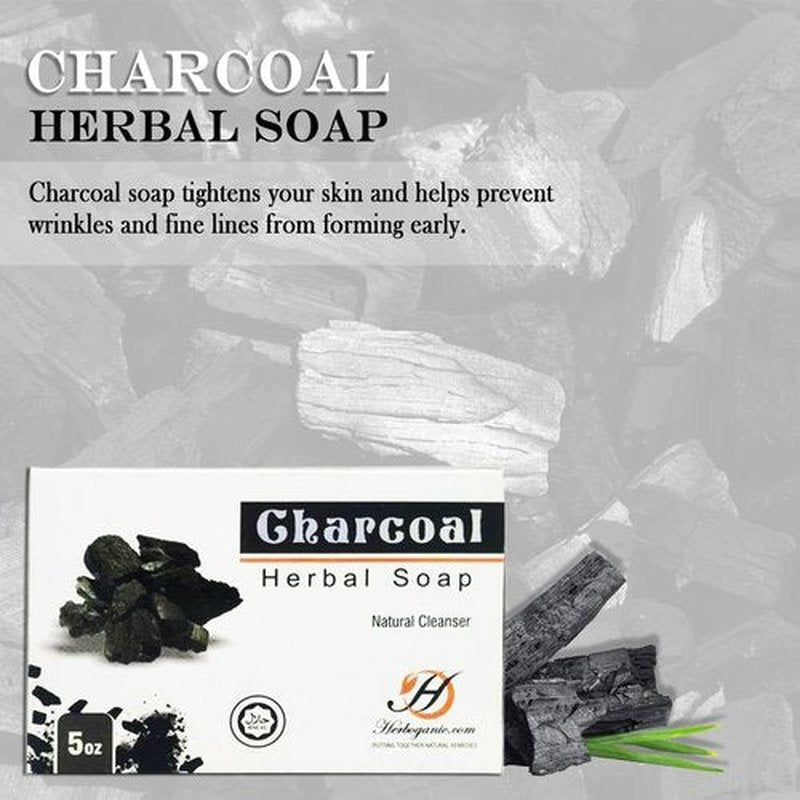 HERBOGANIC Charcoal Herbal Soap | Pack of 3 of 5oz soap Bar | Natural Bar Soap for Face and Body | Hydrating and Nourishing | Suitable for Men and Women