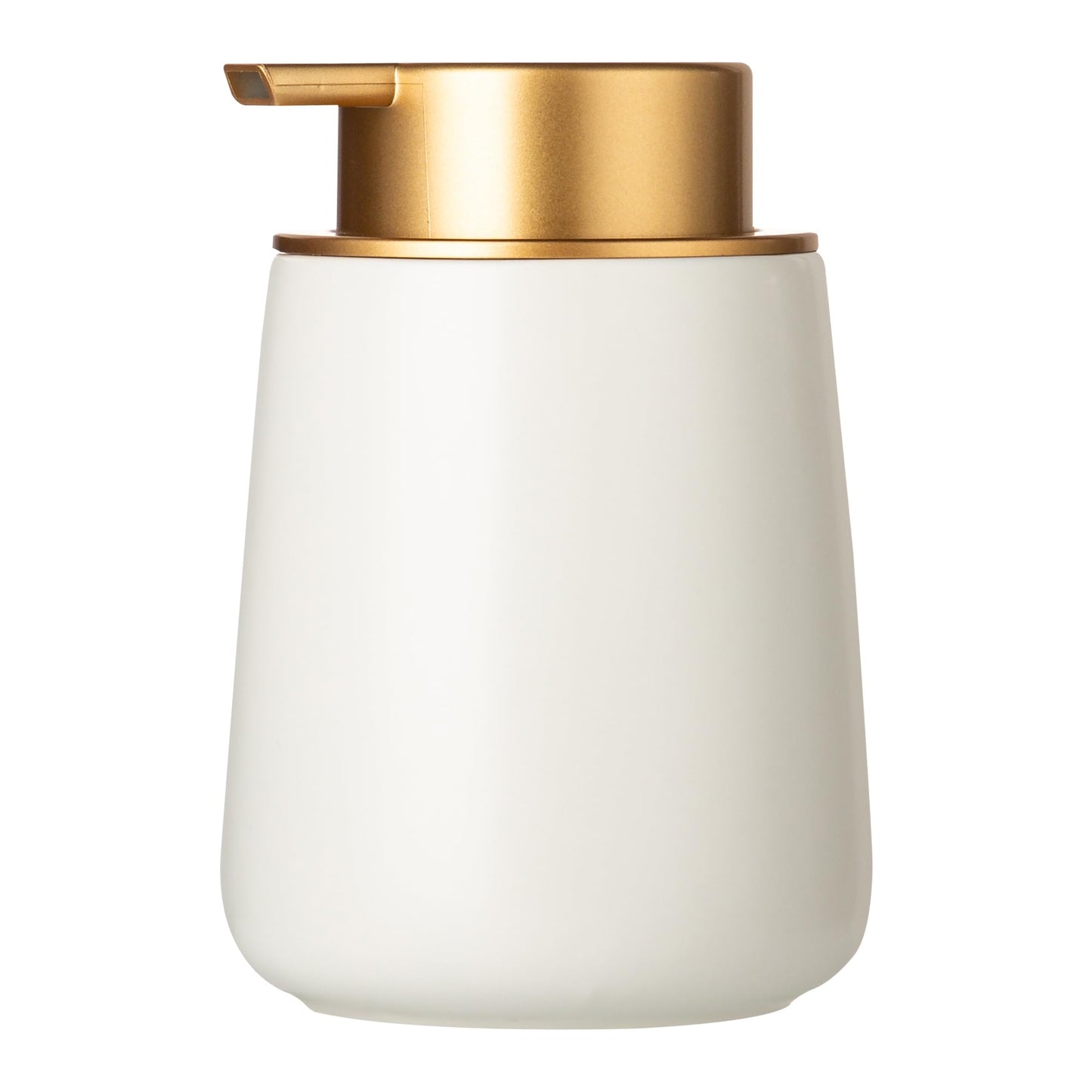 Enra Ceramic Soap Dispenser, 12 Oz Wide-Mouth Hand Lotion Dispenser with Gold Pump, White Refillable Dish Soap Dispenser for Kitchen & Bathroom Countertop Decor