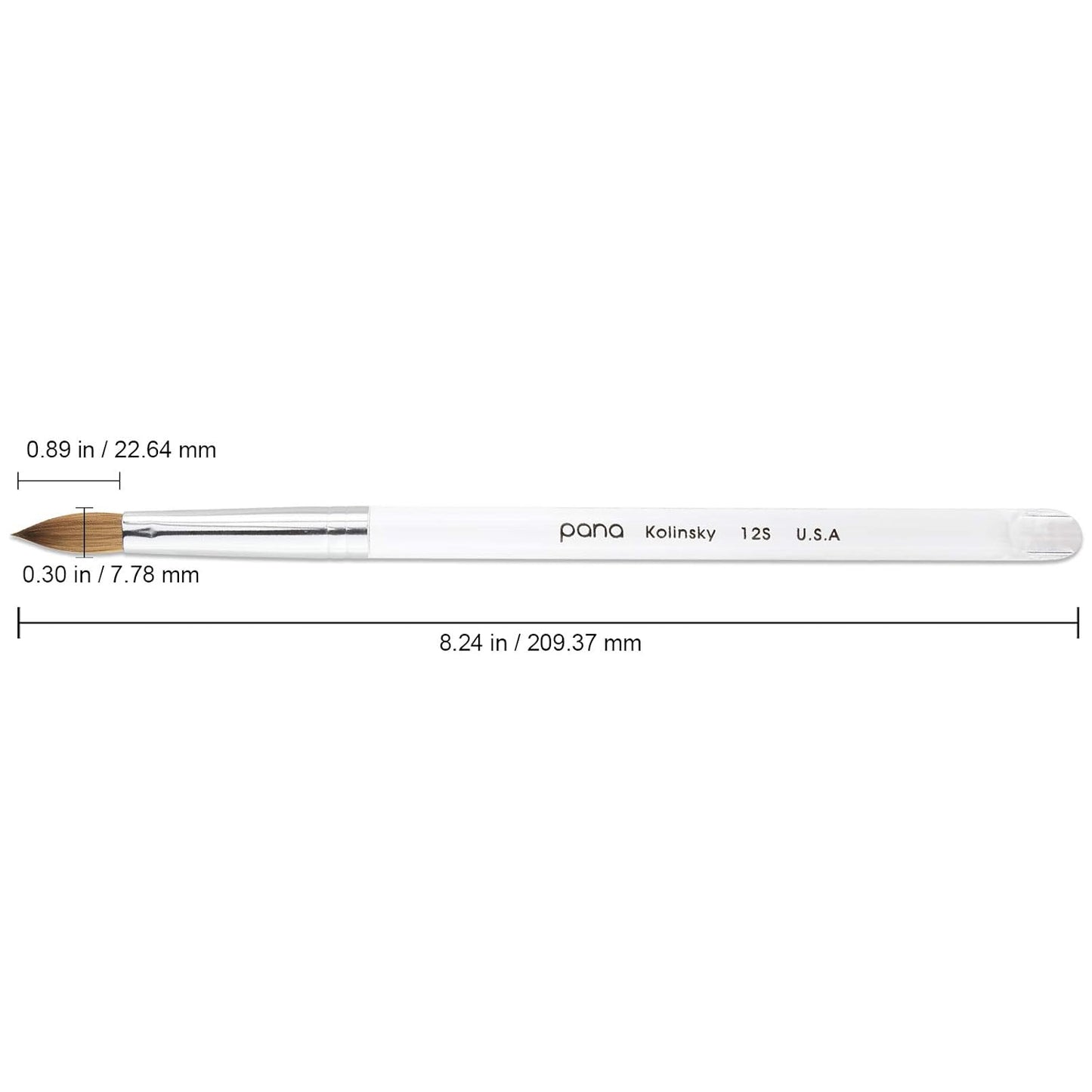 Size 10 PANA Pure Kolinsky Acrylic Nail Brush - Oval Crimped Clear Handle