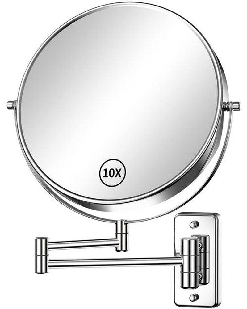 Gospire 9" Large Size Wall Mount Makeup Mirror with 1X/10X Magnification Double-Sided 360° Swivel Vanity Mirror，Chrome Polished Extendable Shaving Bathroom Wall Cosmetic Mirror for Men and Women