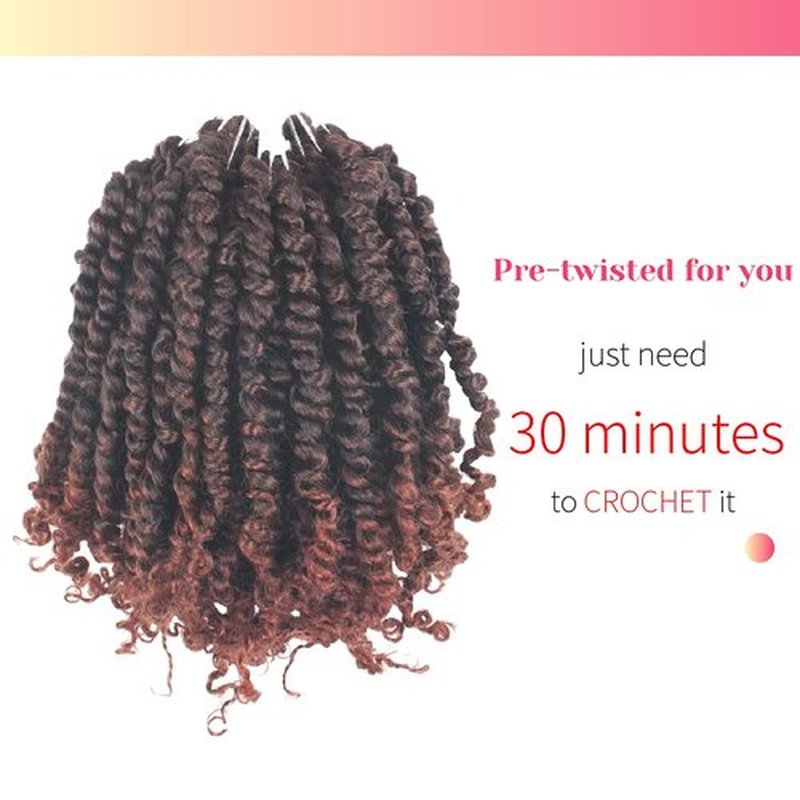 The BOHOBABE Pre-twisted Passion Twist Crochet Hair 6 Inch Short Pre-looped Crochet Passion Twist Braiding Hair 8 Packs (T350)