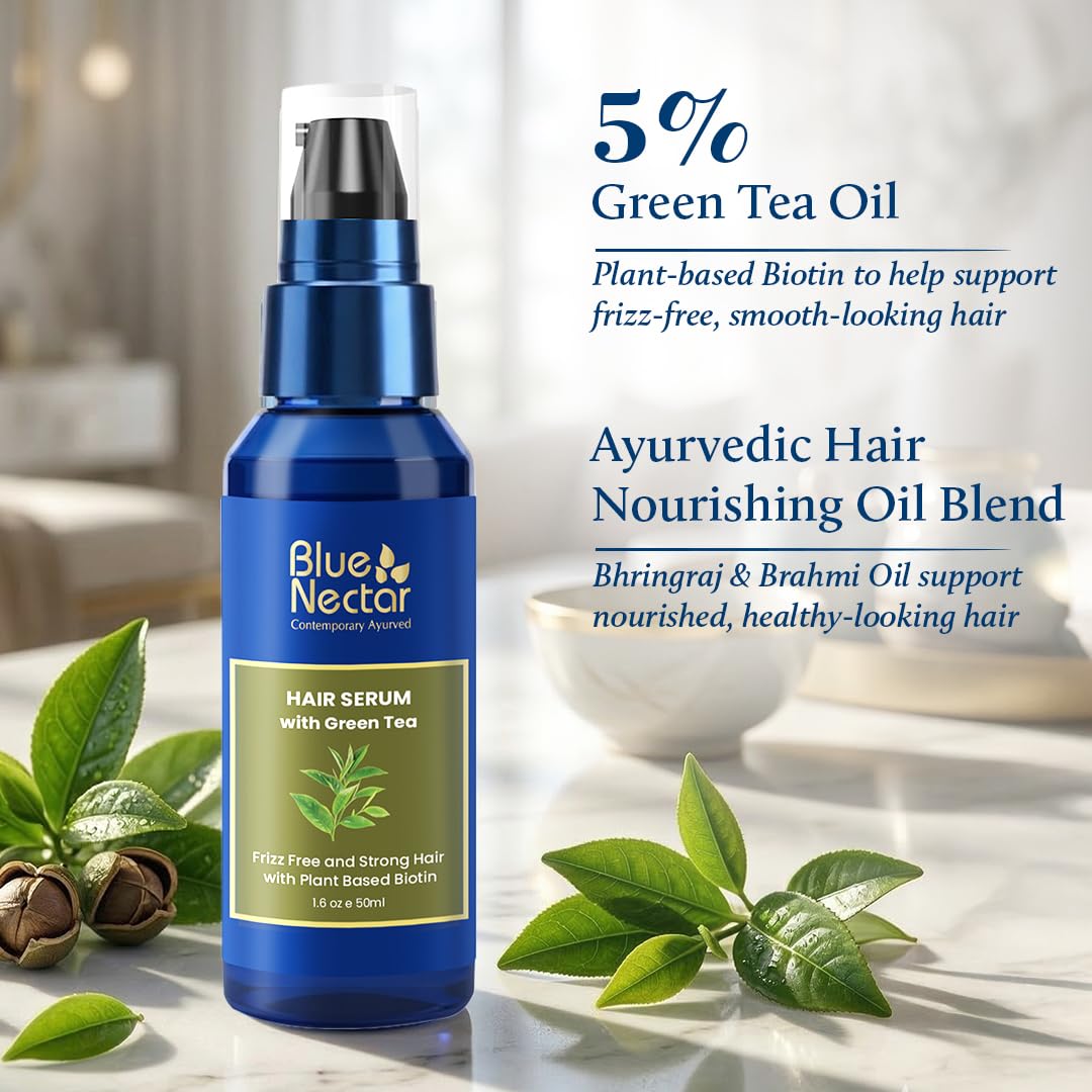 Blue Nectar Anti-Frizz Plant-Based Biotin Serum for Stronger, Frizz-Free Hair for Women & Men (12 Herbs, 1.6 Fl oz)