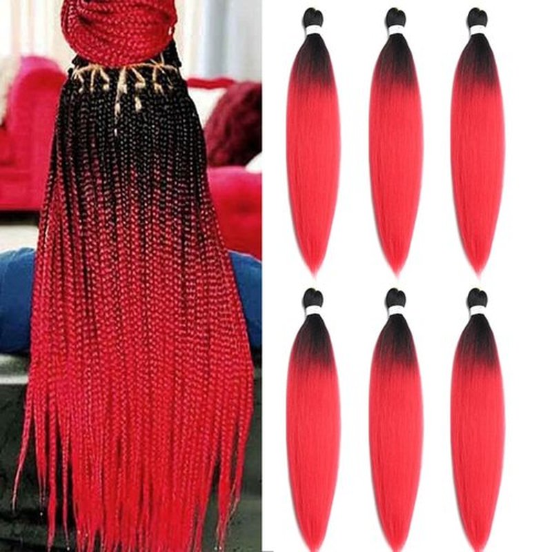 BALINGHAIR Pre-Stretched Braiding Hair Extensions High Temperature Braids Hair 28 Inch Ombre Black to Red(B1-6Packs)