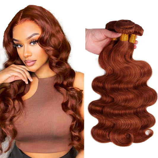 Reddish Brown Bundles Color #33 Bundles Human Hair 30 32 34 Inch 8A Grade Peruvian Virgin Hair 3 Bundles Color #33 Body Wave Bundles Human Hair Auburn Bundles Copper Red Human Hair Weave