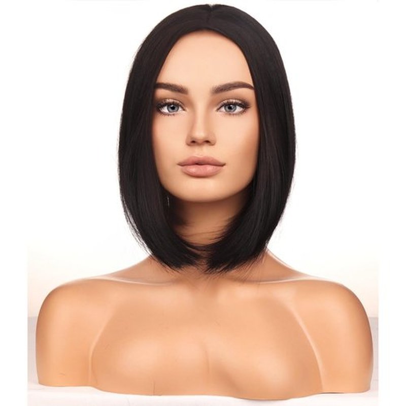 BERON Black Bob Wigs Straight Short Hair Wigs for Women Natural Black Middle Part Synthetic Wigs Daily Party Use