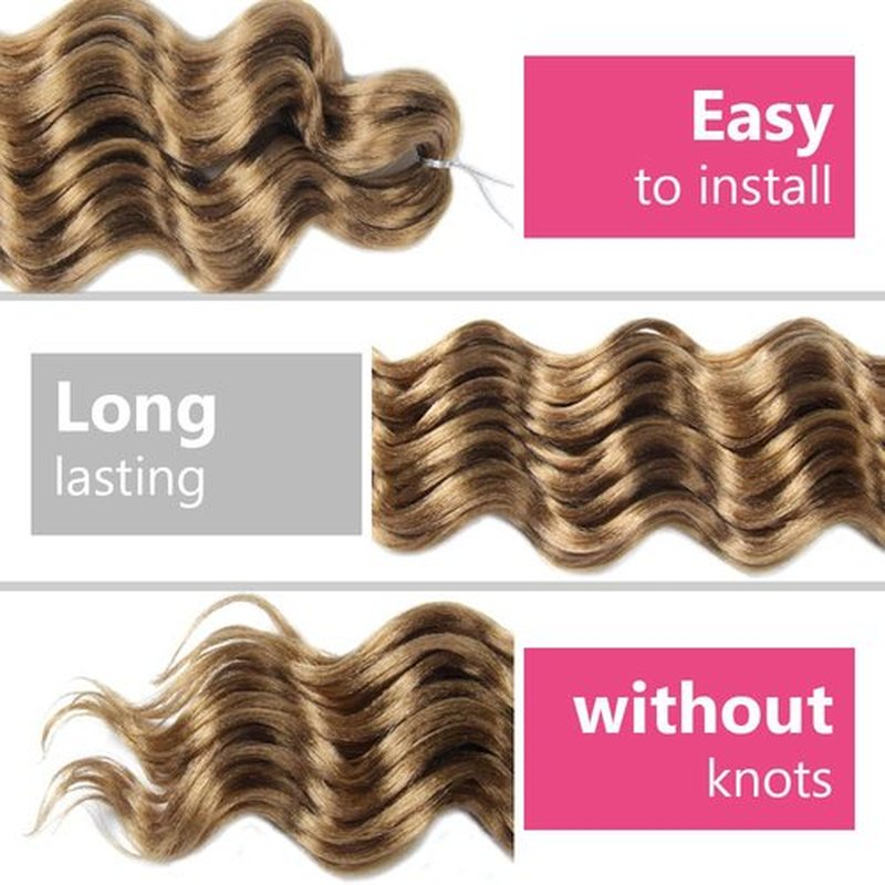 Niseyo NU Short Ocean Wave Crochet Hair 9 Inch 8 Packs Deep Wave Crochet Hair Synthetic Wavy Crochet Braids (27# Honey Blonde)