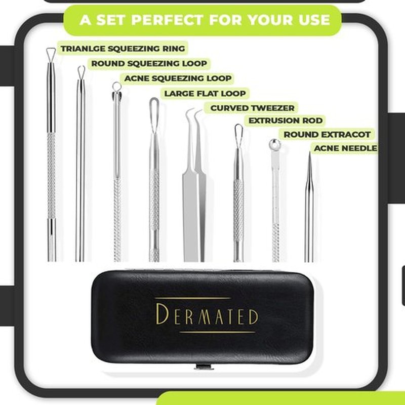 [6 Pcs] 2024 Latest Pimple Popper Tool Kit | Stainless Steel Blackhead Remover with Leather Case & Mirror for Acne, Blackheads, Whiteheads, Face & Nose