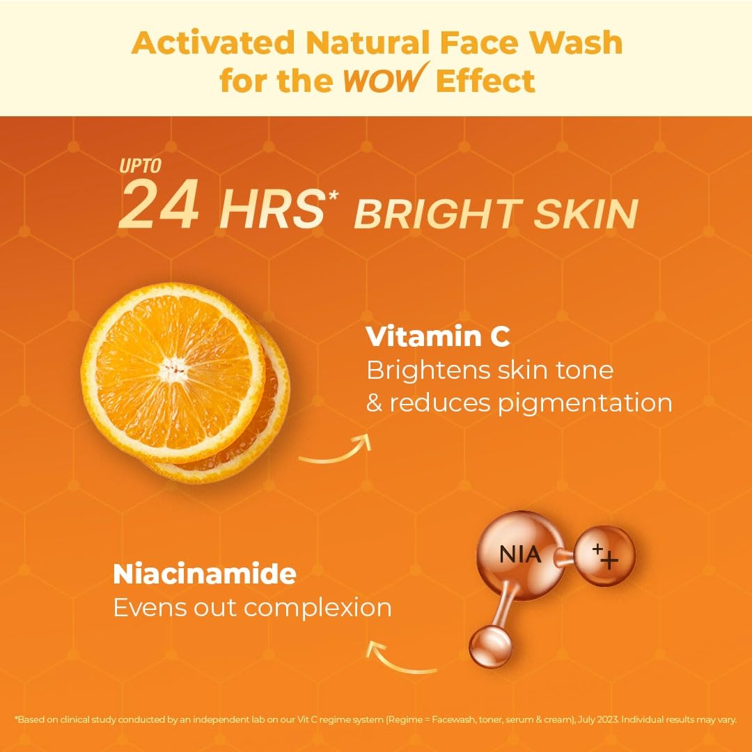 WOW Brightening Vitamin C Face Wash - No Parabens, Sulphate, Silicones, Color & Synthetic Fragrance - 100mL
