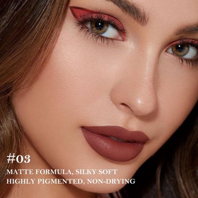 JUAAZIN Reddish Brown Gradient Matte Lipstick Crayon Lip Liner pencil, Flawless Contour Gradual Ombre Effect lip Pencil, High Pigmented Long Lasting Waterproof Smudge Proof Lipstick Pencil 03#