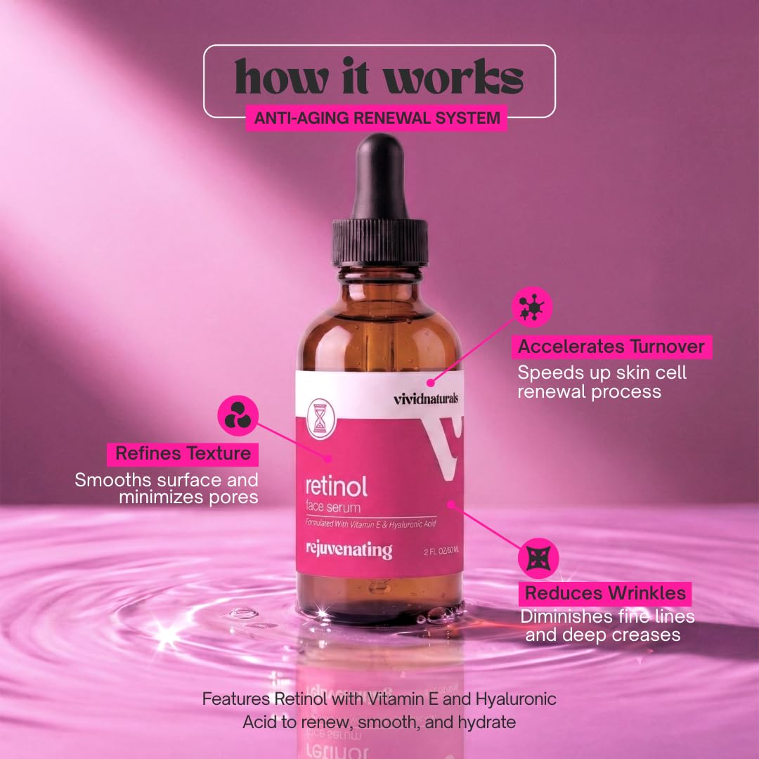 Vivid Naturals Retinol Serum for Face Made in USA 60ml - Retinol Face Anti Aging Serum with Vitamin E Hyaluronic Acid Anti Wrinkle Night Serums for Skin Care Facial Serums for Aging Skin